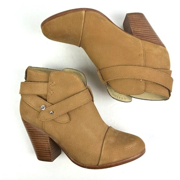 Rag & Bone Harlow Boots 36.5 Tan Brown Suede Nubuck Leather Ankle Bootie 6.5 - Picture 1 of 12